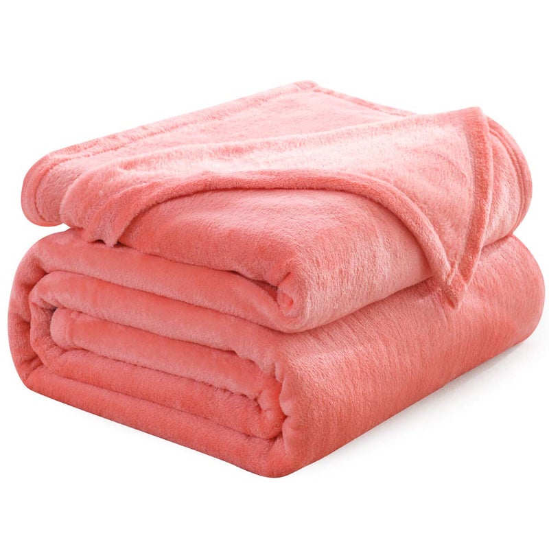 NANPIPER Flannel Fleece Living Coral Blanket Throw Size Luxury Microfiber Soft Throw 50" x 65" Fluffy Solid Throw Blanket for Couch/Bed - Image 1